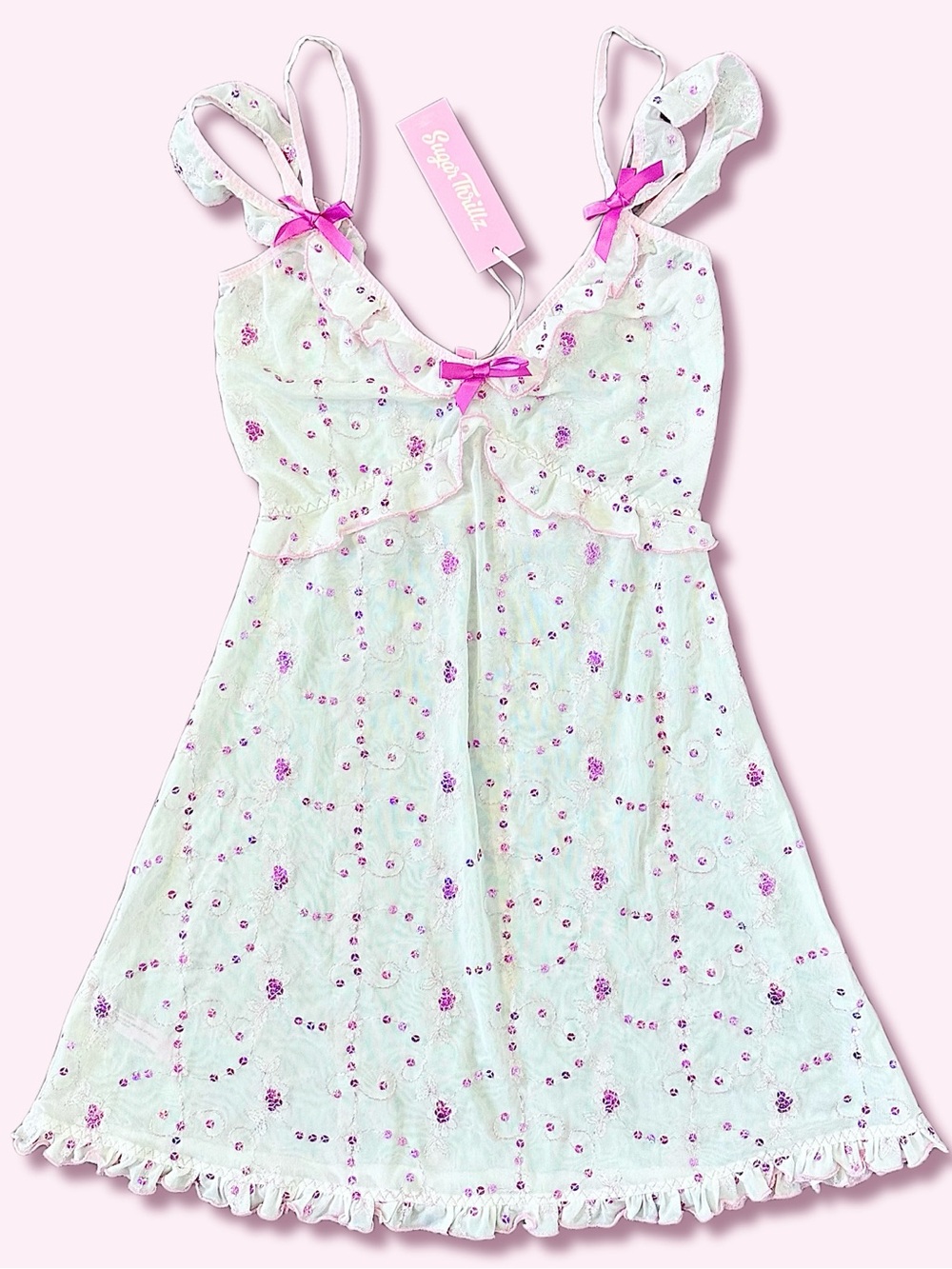 Sugar Thrillz Delicate Sequin Mesh Babydoll Dress NWT Small Dolls Kill Dollcore